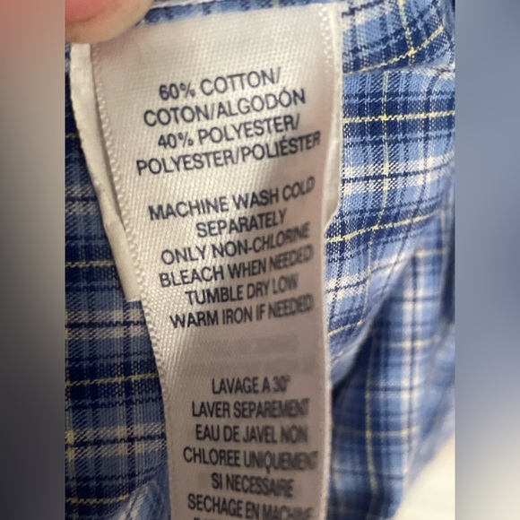 CHAPS Shirt Men's Short Sleeve Casual Checkered Button Down Blue White XL - Picture 7 of 8